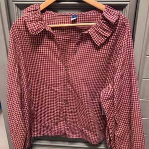 Old Navy button down plaid ruffle shirt NWT size large